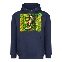 Navy st patricks cow and coin wıth clovers and leopard brushstrokes Heavyweight Hoodie - Artiststas