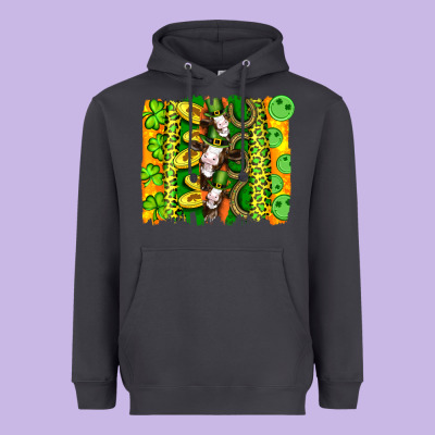 St Patricks Cow And Coin Wıth Clovers And Leopard Brushstrokes Heavyweight Hoodie Designed By Artiststas