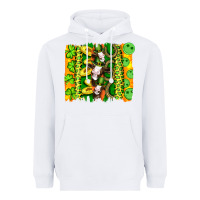 White st patricks cow and coin wıth clovers and leopard brushstrokes Heavyweight Hoodie - Artiststas