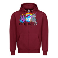 Burgundy peace love unicorn Zipper Hoodie - LillyAllenDesigns