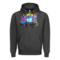 Charcoal Heather peace love unicorn Zipper Hoodie - LillyAllenDesigns