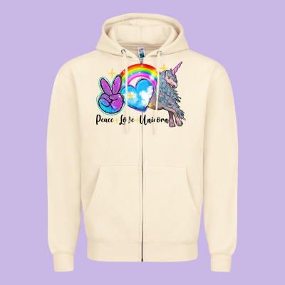 Peace Love Unicorn Zipper Hoodie Designed By Lillyallendesigns