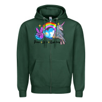 Sports Green peace love unicorn Zipper Hoodie - LillyAllenDesigns