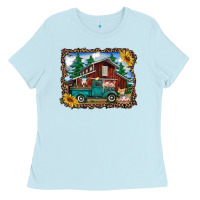 Baby Blue western barn with farm animals Ladies Tee - RanaPortraitStore