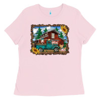 Bubblegum Pink western barn with farm animals Ladies Tee - RanaPortraitStore