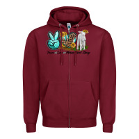 Burgundy Peace Love Merino Wool Sheep Zipper Hoodie - LillyAllenDesigns
