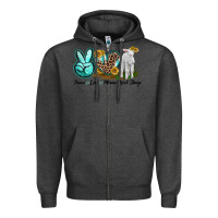Charcoal Heather Peace Love Merino Wool Sheep Zipper Hoodie - LillyAllenDesigns