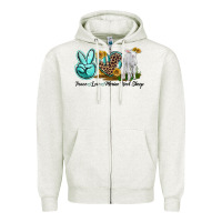 Oatmeal Heather Peace Love Merino Wool Sheep Zipper Hoodie - LillyAllenDesigns