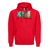 Red Peace Love Merino Wool Sheep Zipper Hoodie - LillyAllenDesigns
