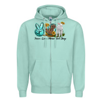 Seafoam Peace Love Merino Wool Sheep Zipper Hoodie - LillyAllenDesigns
