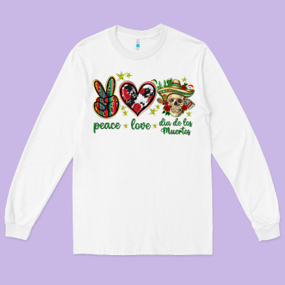 Peace Love Dia De Los Muertos Mexico Long Sleeve Tee Designed By Howdyjamesfarm