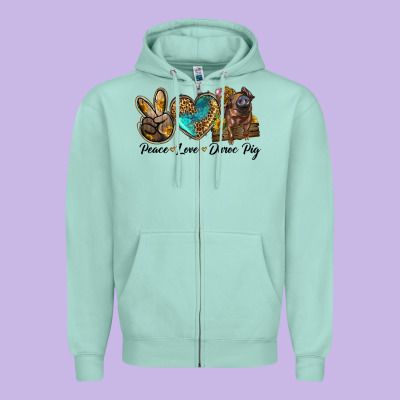 Peace Love Duroc Pig Zipper Hoodie Designed By Lillyallendesigns
