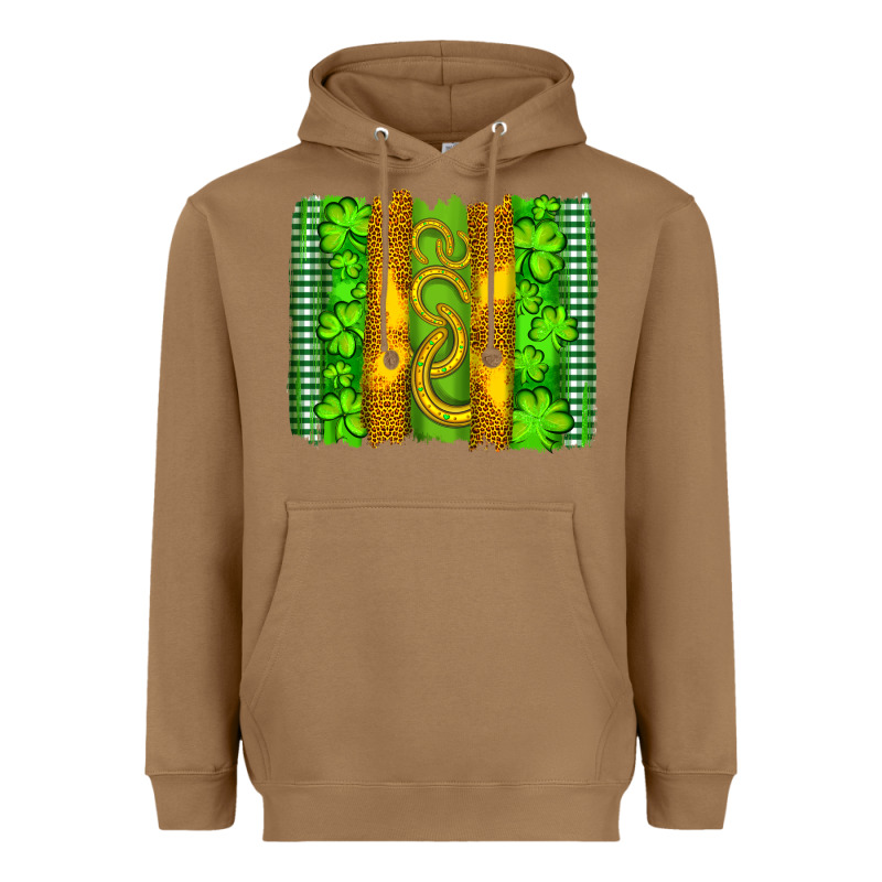 Saint Patricks Horseshoe Shamrock Leopard Glitter Brushstroke Heavyweight Hoodie by Artiststas | Teevron