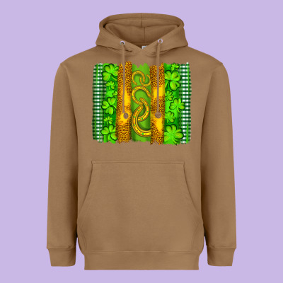 Saint Patricks Horseshoe Shamrock Leopard Glitter Brushstroke Heavyweight Hoodie Designed By Artiststas