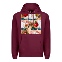 Burgundy Best Teacher Seamless Pattern Premium Hoodie - BundleAndBundleShop
