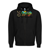 Black Peace Love Peacock Bass Zipper Hoodie - LillyAllenDesigns