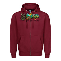 Burgundy Peace Love Peacock Bass Zipper Hoodie - LillyAllenDesigns