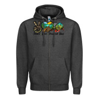 Charcoal Heather Peace Love Peacock Bass Zipper Hoodie - LillyAllenDesigns