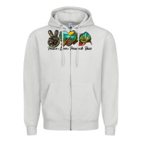 Dove Grey Peace Love Peacock Bass Zipper Hoodie - LillyAllenDesigns