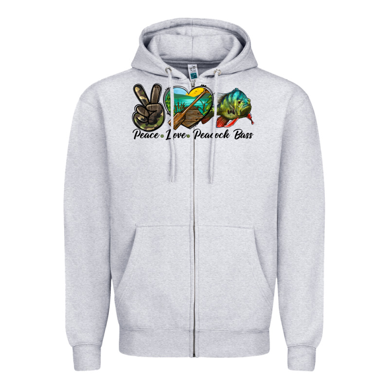 Peace Love Peacock Bass Zipper Hoodie by LillyAllenDesigns | Teevron
