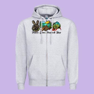 Peace Love Peacock Bass Zipper Hoodie Designed By Lillyallendesigns