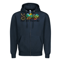 Navy Peace Love Peacock Bass Zipper Hoodie - LillyAllenDesigns