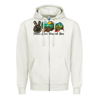 Oatmeal Heather Peace Love Peacock Bass Zipper Hoodie - LillyAllenDesigns