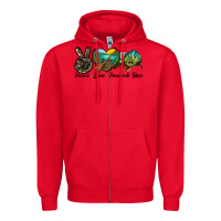 Red Peace Love Peacock Bass Zipper Hoodie - LillyAllenDesigns
