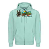 Seafoam Peace Love Peacock Bass Zipper Hoodie - LillyAllenDesigns