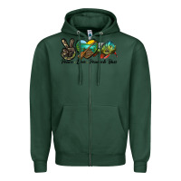 Sports Green Peace Love Peacock Bass Zipper Hoodie - LillyAllenDesigns