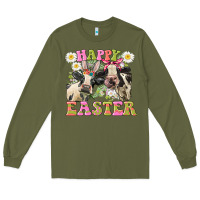 Army Green Happy Easter Heifers Easter Day Long Sleeve Tee - CowGirlArtShop