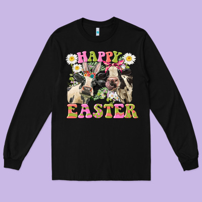 Happy Easter Heifers Easter Day Long Sleeve Tee Designed By Cowgirlartshop