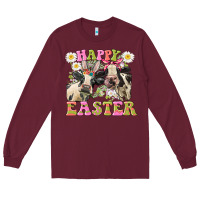 Burgundy Happy Easter Heifers Easter Day Long Sleeve Tee - CowGirlArtShop
