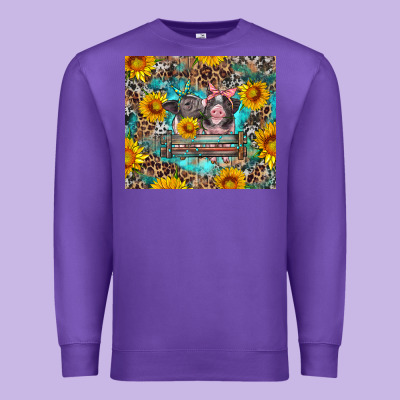 Baby Pigs With Leopard Cowhide And Sunflowers Premium Sweatshirt Designed By Artiststas