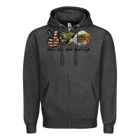 Charcoal Heather peace love bald head eagle Zipper Hoodie - LillyAllenDesigns