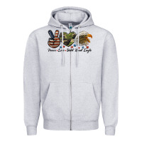 Heather Grey peace love bald head eagle Zipper Hoodie - LillyAllenDesigns