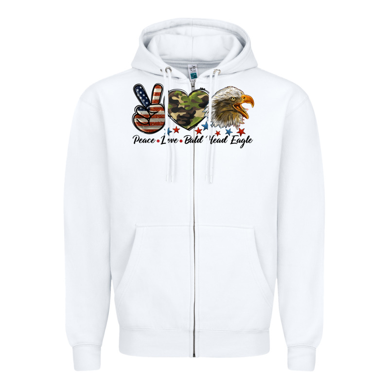 Peace Love Bald Head Eagle Zipper Hoodie by LillyAllenDesigns | Teevron