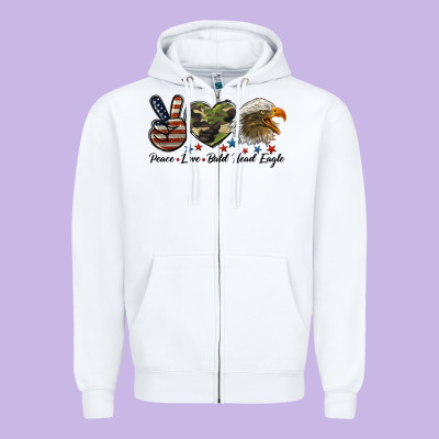 Peace Love Bald Head Eagle Zipper Hoodie Designed By Lillyallendesigns