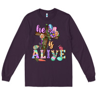 Plum He is alive Easter Day Long Sleeve Tee - CowGirlArtShop