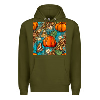 Army Green pumpkin and butterfly seamless pattern Premium Hoodie - BundleAndBundleShop