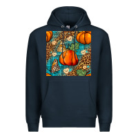 Navy pumpkin and butterfly seamless pattern Premium Hoodie - BundleAndBundleShop
