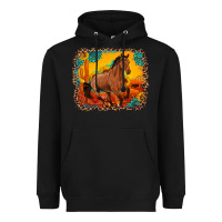 Black horse with sunflowers turquoise gemstone western sunset leopard backgr Heavyweight Hoodie - Artiststas
