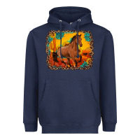 Navy horse with sunflowers turquoise gemstone western sunset leopard backgr Heavyweight Hoodie - Artiststas