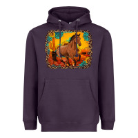 Plum horse with sunflowers turquoise gemstone western sunset leopard backgr Heavyweight Hoodie - Artiststas