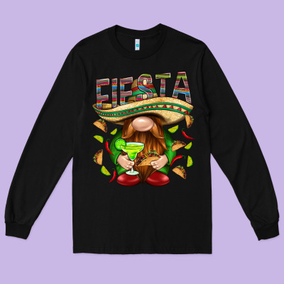Fiesta Gnome With Tacos Mexico Long Sleeve Tee Designed By Howdyjamesfarm