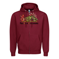 Burgundy Peace Love Stegosaurus Zipper Hoodie - LillyAllenDesigns