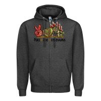 Charcoal Heather Peace Love Stegosaurus Zipper Hoodie - LillyAllenDesigns