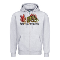 Heather Grey Peace Love Stegosaurus Zipper Hoodie - LillyAllenDesigns