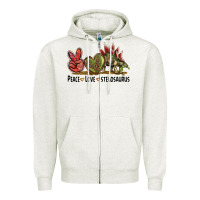 Oatmeal Heather Peace Love Stegosaurus Zipper Hoodie - LillyAllenDesigns