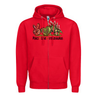 Red Peace Love Stegosaurus Zipper Hoodie - LillyAllenDesigns